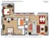 Modern 1-bedroom apartment floor plan featuring an open living and dining area, a spacious bedroom, and a well-equipped kitchen in a 692 sq ft layout.