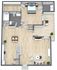 Modern open-concept apartment floor plan featuring a spacious bedroom, stylish living and dining area, and a cozy terrace.