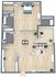 Modern 1-bedroom apartment floor plan with an open-concept living and dining area, stylish kitchen, and spacious patio space.