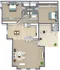 Modern 3D floor plan showcasing 2 spacious bedrooms, elegant living room, open kitchen, and outdoor patio area.
