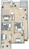 Charming 3D apartment floor plan featuring three spacious bedrooms, an open living area with stylish seating, and a modern kitchen with a breakfast bar. Includes two sleek bathrooms and two inviting balconies, perfect for relaxation.