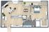 Sophisticated 2D floor plan featuring a spacious bedroom, open-plan living and dining area, modern kitchen, luxurious bathroom, and a charming balcony.