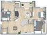 Modern 2D floor plan showcasing a spacious 2-bedroom apartment with an open-concept living and dining area, stylish kitchen, two bathrooms, and a charming balcony.