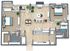 Modern 3D floor plan showcasing two spacious bedrooms, open living and dining area, sleek kitchen, and two elegant bathrooms with a private balcony for relaxation.