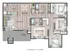 Contemporary four-bedroom, two-bath floor plan showcasing a spacious living room, modern kitchen, and inviting porch with balcony.