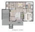 Elegant one-bedroom apartment floor plan with open living and dining area, spacious kitchen, cozy bedroom, and inviting porch/balcony.