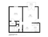 Modern 1-bedroom apartment floor plan featuring a cozy bedroom, spacious living room with balcony, and an efficient kitchen and dining area.