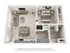 Chic 3D apartment layout showcasing 1 bedroom, modern kitchen, cozy living area, and convenient bathroom with in-unit laundry.