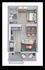 Modern 3D floor plan highlighting a cozy one-bedroom apartment with an open kitchen, stylish living area, and inviting balcony.