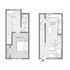 Modern two-story floor plan featuring a spacious bedroom, cozy study, and sleek kitchen living area, perfect for stylish urban living.