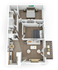 Modern 3D floor plan showcasing 2 bedrooms, cozy living area, and stylish kitchen with adjacent dining space. Includes two bathrooms and a charming private balcony.
