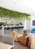 Modern apartment lounge featuring lush greenery, stylish bar seating, and cozy seating areas with contemporary art accents.