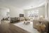 Bright and modern living room with elegant decor, open dining area, cozy bedroom view, and large sunlit windows.