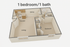 1 bedroom, 1 bath apartment featuring an open-concept kitchen and living area with additional dining space and storage.