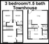 Charming townhouse floor plan with 3 bedrooms, 1.5 baths, spacious living area, and modern kitchen layout.