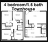 Spacious 4-bedroom, 1.5-bath townhouse floor plan with ample living space and a modern kitchen layout.
