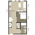 Modern floor plan showcasing a cozy 1-bedroom apartment with an open kitchen and living space, convenient closet, and equipped bathroom.