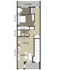 Modern floor plan with 1 bedroom, spacious living area, and a stylish kitchen, featuring a private balcony and full bath.