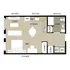 Inviting studio apartment floor plan with a cozy living area, modern kitchen, and stylish bathroom, complete with ample storage space and in-unit laundry.