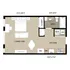 Modern studio apartment floor plan showcasing a combined living and bedroom area, efficient kitchen with appliances, convenient bathroom, and ample closet space.