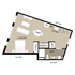 Modern open-concept floor plan featuring a versatile living/bedroom area, compact kitchen, and cozy dining space with adjacent bathroom and ample storage options.