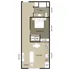Modern 2D floor plan featuring a cozy bedroom, stylish open-concept kitchen with living area, and convenient bathroom layout.
