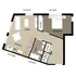 Modern floor plan showcasing a cozy one-bedroom apartment with a functional living area, sleek kitchen, and full bathroom, perfect for stylish urban living.