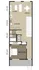 Modern floor plan featuring a spacious open-concept living and dining area, well-equipped kitchen, and a large bedroom with an attached bath and closet.