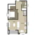 Contemporary floor plan showcasing a cozy 1-bedroom apartment with an open living area, modern kitchen, and stylish bathroom.