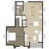 Modern floor plan featuring a spacious 1-bedroom apartment with open kitchen, dining, and living area, including convenient W/H space and a full bath.