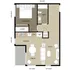 Modern 1-bedroom floor plan featuring an open-concept kitchen, cozy living area, and a spacious bath. Includes a dining space and ample closet storage.