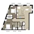 Chic floor plan showcasing 2 spacious bedrooms, dual bathrooms, modern kitchen with dining area, stylish living space, and convenient closets.