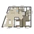 Chic floor plan featuring two cozy bedrooms, sleek kitchen with modern appliances, spacious living area, and two elegant bathrooms.