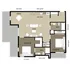 Elegant floor plan showcasing 2 bedrooms, open kitchen and dining area, and inviting living room layout.