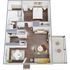 Modern 2D floor plan showcasing a single-bedroom apartment with a stylish living area, cozy kitchen, elegant bathroom, and a charming private balcony.
