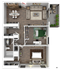 Modern 3D floor plan showcasing 2 bedrooms, elegant living area, and private balcony with lush greenery.