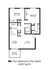 Contemporary B2 floor plan with two spacious bedrooms, two luxurious baths, open kitchen, dining area, living room, and patio; 1000 sq ft of modern living space.