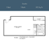 Modern studio apartment floor plan featuring 1 bedroom, 1 bathroom, cozy living area, kitchen, and closet within 372 sq ft.