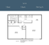 1x1 A floor plan showcasing a stylish 1-bedroom, 1-bathroom apartment with 744 sq. ft., featuring a spacious living area, modern kitchen, and ample closet space.