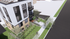 Modern multi-story apartment building with sleek design, large windows, and private balconies, surrounded by lush landscaping in a vibrant urban setting.