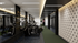 Modern gym interior with sleek exercise equipment, vibrant wall decor, and ambient lighting for a motivating workout environment.
