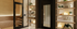 Luxurious sauna entryway featuring elegant wooden paneling, ambient lighting, and beautifully arranged shelves with spa essentials and greenery.