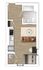 Modern open-concept floor plan featuring a cozy living area, sleek kitchen, spacious bathroom, and a comfortable bedroom with integrated laundry. Ideal for stylish urban living.