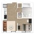 Modern 1-bedroom apartment floor plan featuring an inviting open-concept living and kitchen area, and a sleek bathroom with washer and dryer for convenience.