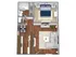 Modern floor plan showcasing 1-bedroom, elegant open-concept living and dining area, sleek kitchen, and spacious bathroom.