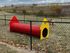 Charming outdoor dog play area featuring a vibrant red tunnel with colorful house-shaped entrances, perfect for pet enjoyment and exercise.