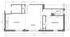 Modern floor plan displaying an expansive kitchen, open living area, one bedroom with closet, and a spacious bathroom.