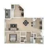 Inviting 2D floor plan showcasing a spacious layout with one bedroom, an open-concept living and dining area, modern kitchen, and a cozy study room leading to a balcony.
