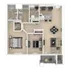 Elegant 2D floor plan showcasing a spacious 1-bedroom layout with an open-concept kitchen and dining area, comfortable living room, and modern bathroom, ideal for stylish urban living.