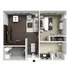Modern 1-bedroom apartment floor plan showcasing a cozy living area, compact kitchen, and a sleek bathroom design.